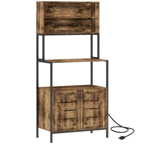 HOMCOM Baker's Rack with Power Outlet and Storage Shelves, Microwave Stand with Louvred Door Cabinets, Rustic Brown