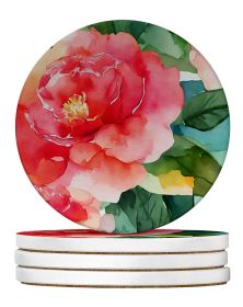 Alabama Camellia in Watercolor Large Sandstone Coasters Pack of 4 Absorbent Round Coasters Decor Gifts for Men or Women, 4 in, Multicolor